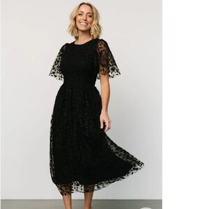 Baltic Born Kendra Embroidered Dress Black Floral Lace Midi Dress